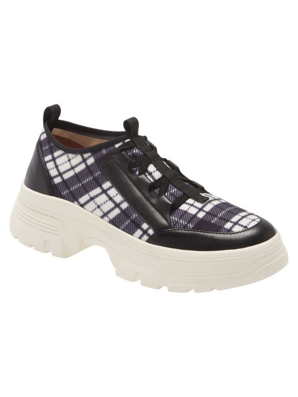 Linea Paolo Black Plaid Sneaker Rowen Chunky Platform Slip On Leather Size 8M